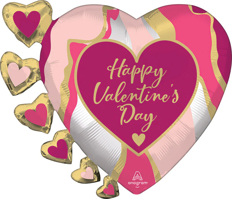 26" SuperShape Happy Valentine's Day Satin Abstract Marble Foil Balloon