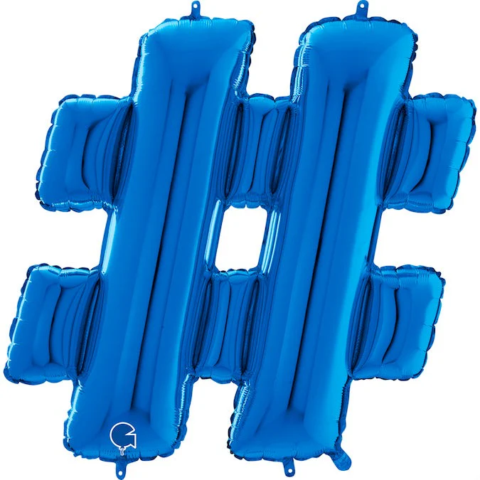 26" Symbol Hashtag Blue Foil Balloon