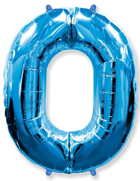 26" Inflated (32" Approx Uninflated) Flexmetal Medium Size Foil Balloon Number "0" Blue