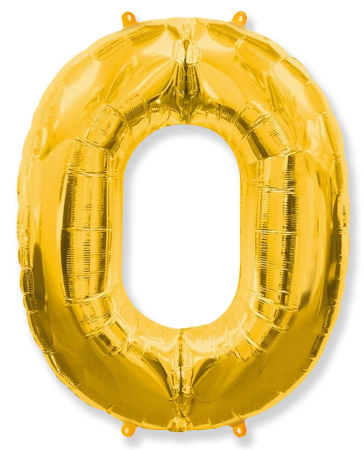 26" Inflated (32" Approx Uninflated) Flexmetal Medium Size Foil Balloon Number "0" Gold