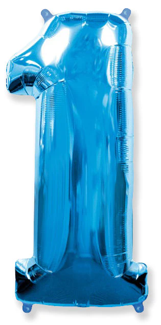 26" Inflated (32" Approx Uninflated) Flexmetal Medium Size Foil Balloon Number "1" Blue