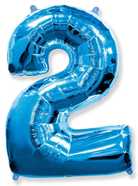 26" Inflated (32" Approx Uninflated) Flexmetal Medium Size Foil Balloon Number "2" Blue