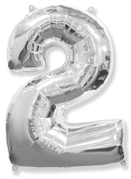 26" Inflated (32" Approx Uninflated) Flexmetal Medium Size Foil Balloon Number "2" Silver
