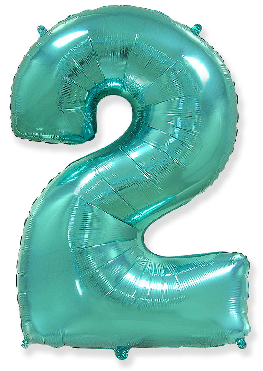 26" Inflated (32" Approx Uninflated) Flexmetal Medium Size Foil Balloon Number "2" Turquoise