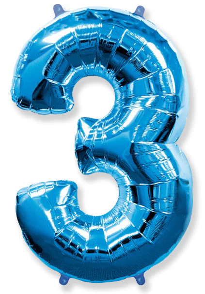 26" Inflated (32" Approx Uninflated) Flexmetal Medium Size Foil Balloon Number "3" Blue