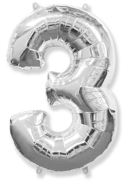 26" Inflated (32" Approx Uninflated) Flexmetal Medium Size Foil Balloon Number "3" Silver