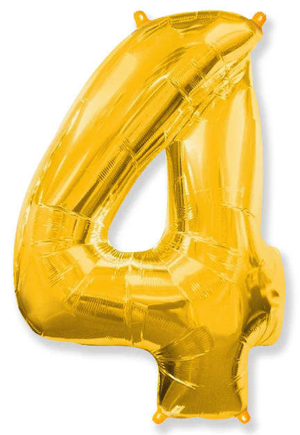 26" Inflated (32" Approx Uninflated) Flexmetal Medium Size Foil Balloon Number "4" Gold