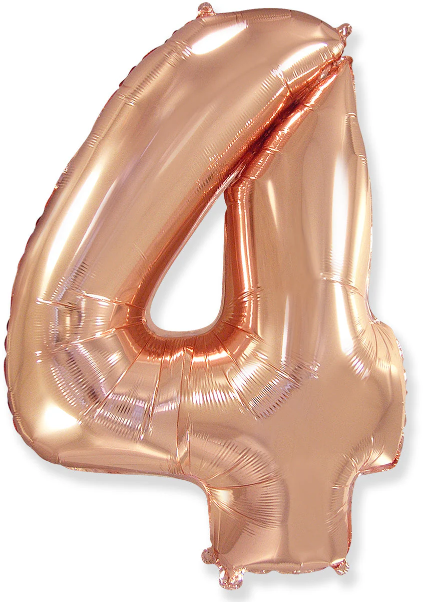 26" Inflated (32" Approx Uninflated) Flexmetal Medium Size Foil Balloon Number "4" Rose Gold