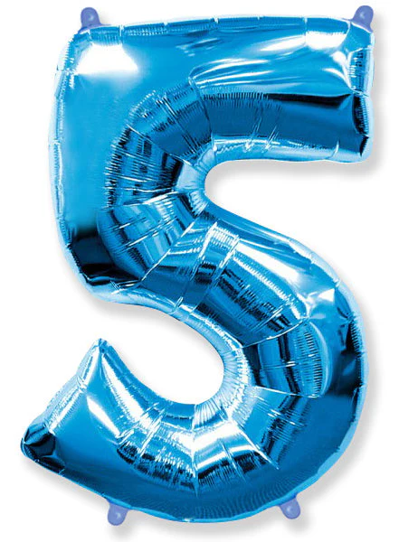 26" Inflated (32" Approx Uninflated) Flexmetal Medium Size Foil Balloon Number "5" Blue