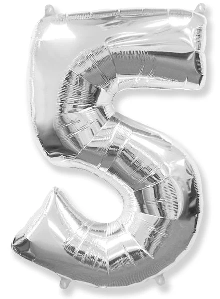 26" Inflated (32" Approx Uninflated) Flexmetal Medium Size Foil Balloon Number "5" Silver