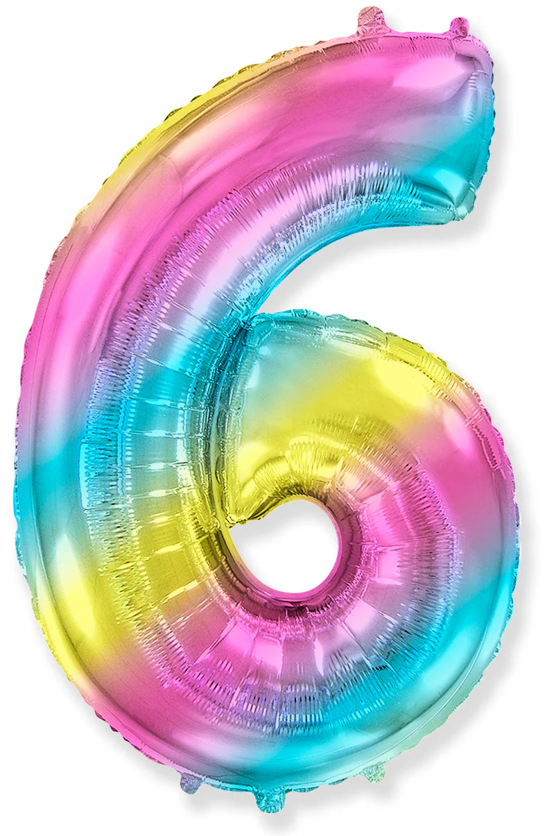26" Inflated (32" Approx Uninflated) Flexmetal Medium Size Foil Balloon Number "6" Gradient