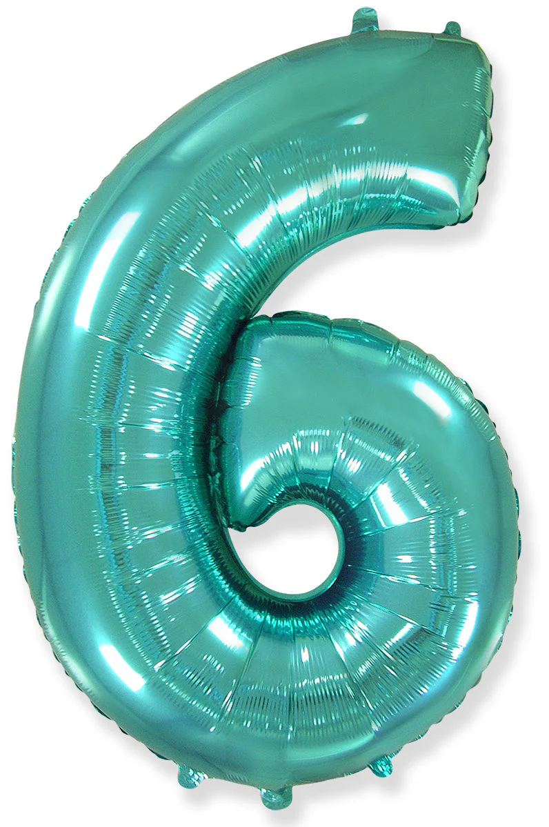 26" Inflated (32" Approx Uninflated) Flexmetal Medium Size Foil Balloon Number "6" Turquoise