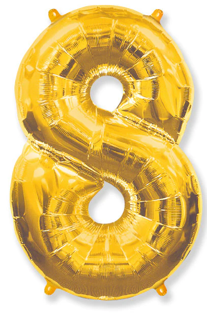 26" Inflated (32" Approx Uninflated) Flexmetal Medium Size Foil Balloon Number "8" Gold