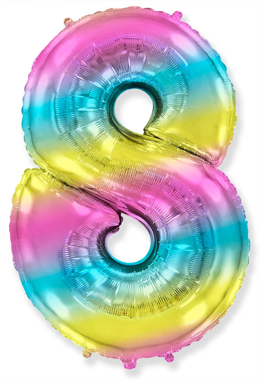 26" Inflated (32" Approx Uninflated) Flexmetal Medium Size Foil Balloon Number "8" Gradient