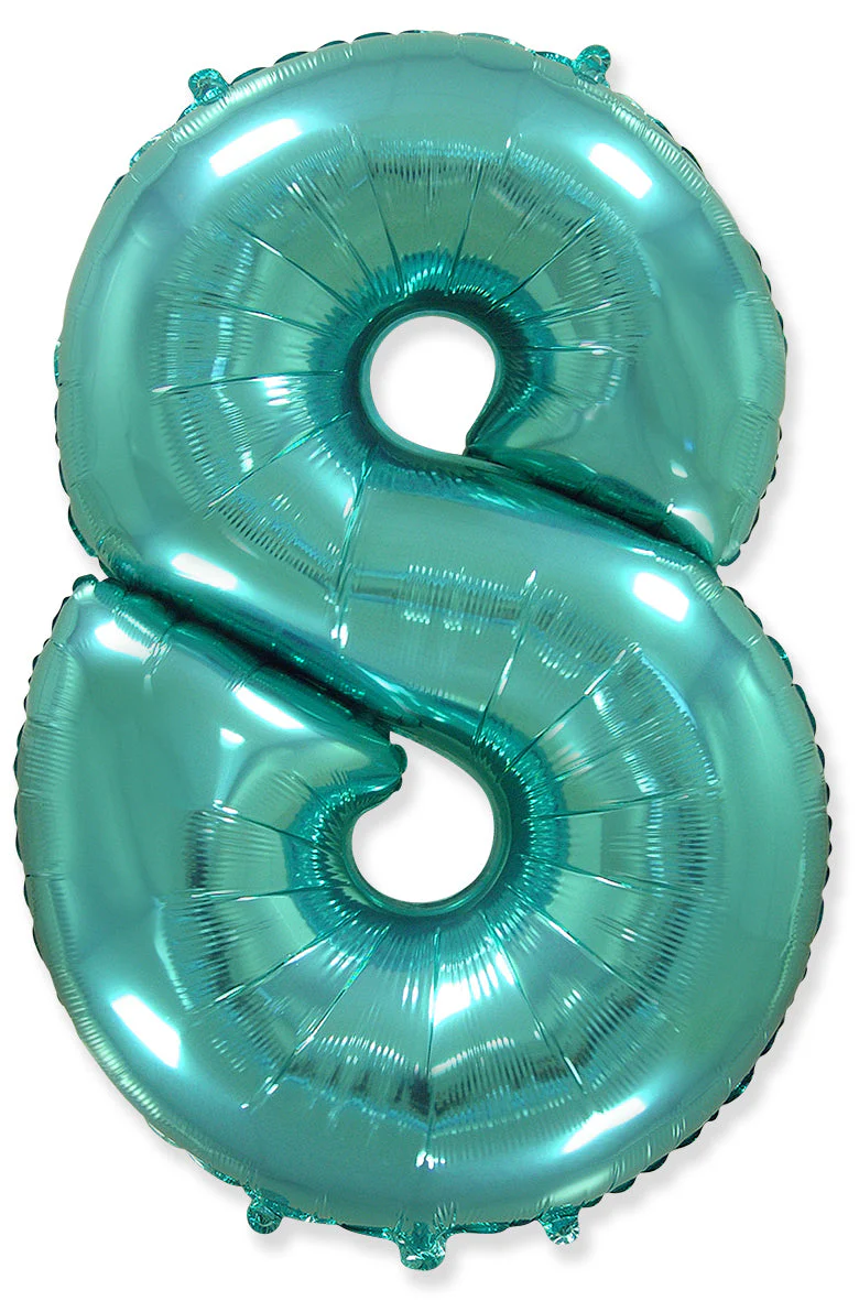 26" Inflated (32" Approx Uninflated) Flexmetal Medium Size Foil Balloon Number "8" Turquoise