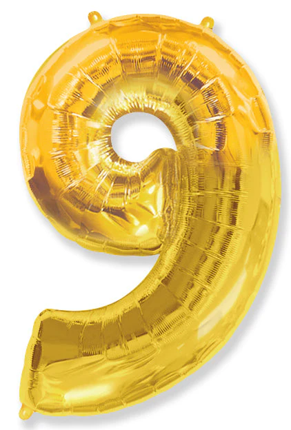 26" Inflated (32" Approx Uninflated) Flexmetal Medium Size Foil Balloon Number "9" Gold