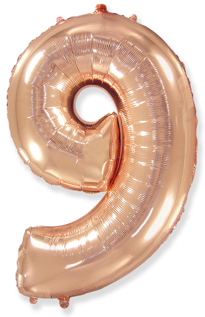 26" Inflated (32" Approx Uninflated) Flexmetal Medium Size Foil Balloon Number "9" Rose Gold