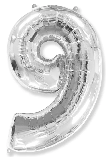 26" Inflated (32" Approx Uninflated) Flexmetal Medium Size Foil Balloon Number "9" Silver