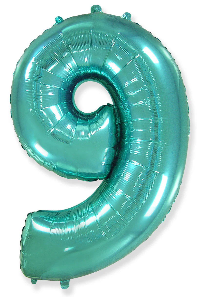 26" Inflated (32" Approx Uninflated) Flexmetal Medium Size Foil Balloon Number "9" Turquoise