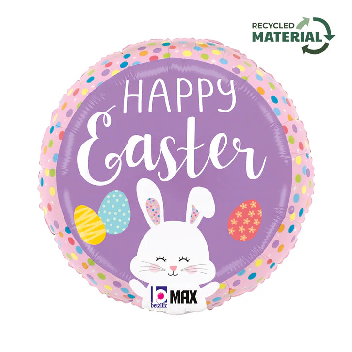 18" Max Float 40% Recycled Easter Bunny Dots Foil Balloon