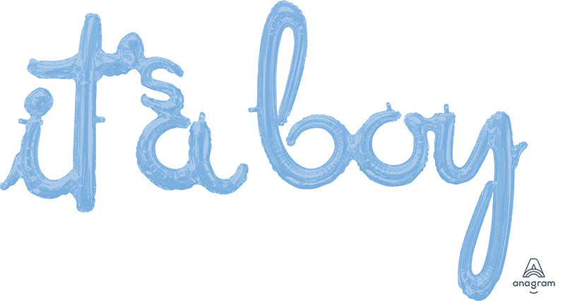 27" Airfill Only Script It's A Boy Pastel Blue Balloon