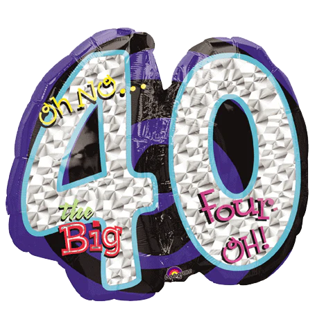 27" Holographic Oh No! It's My Birthday 40 Balloon Packaged