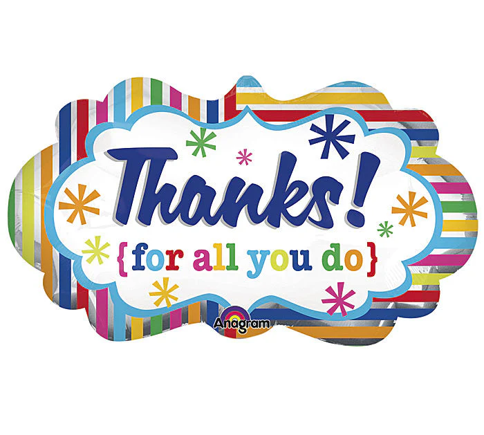 27" Striped Thanks Marquee Balloon Packaged