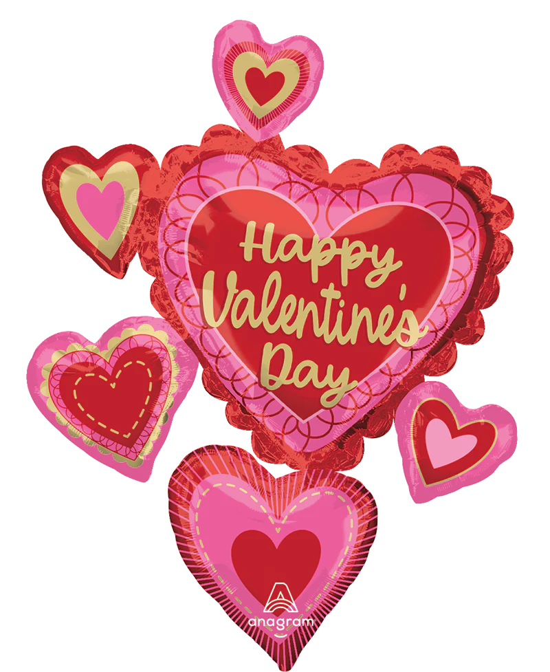27" SuperShape Happy Valentine's Day Scalloped Sweethearts Foil Balloon