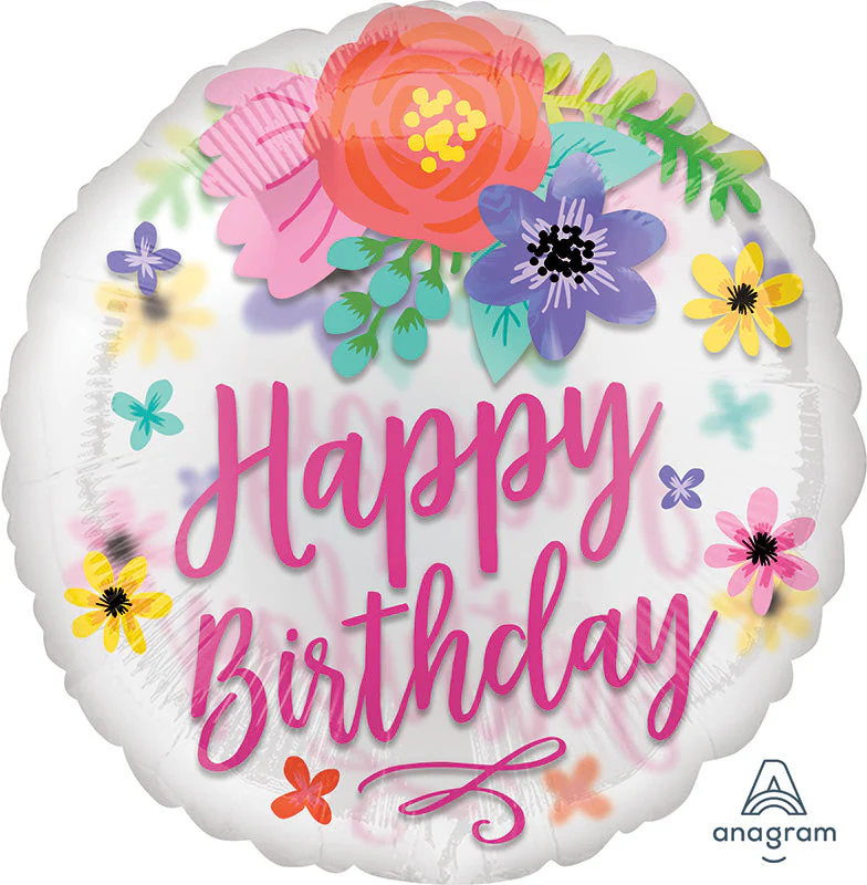 28" Confetti Balloon Floral Fun Happy Birthday Foil Balloon