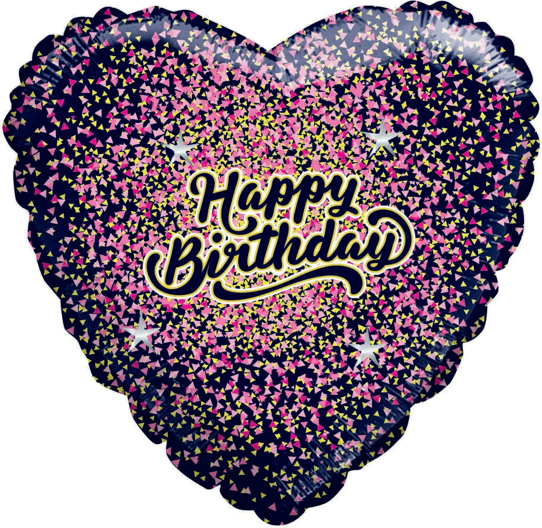 28" Happy Birthday Speckled Black Heart Balloon Gold/Pink