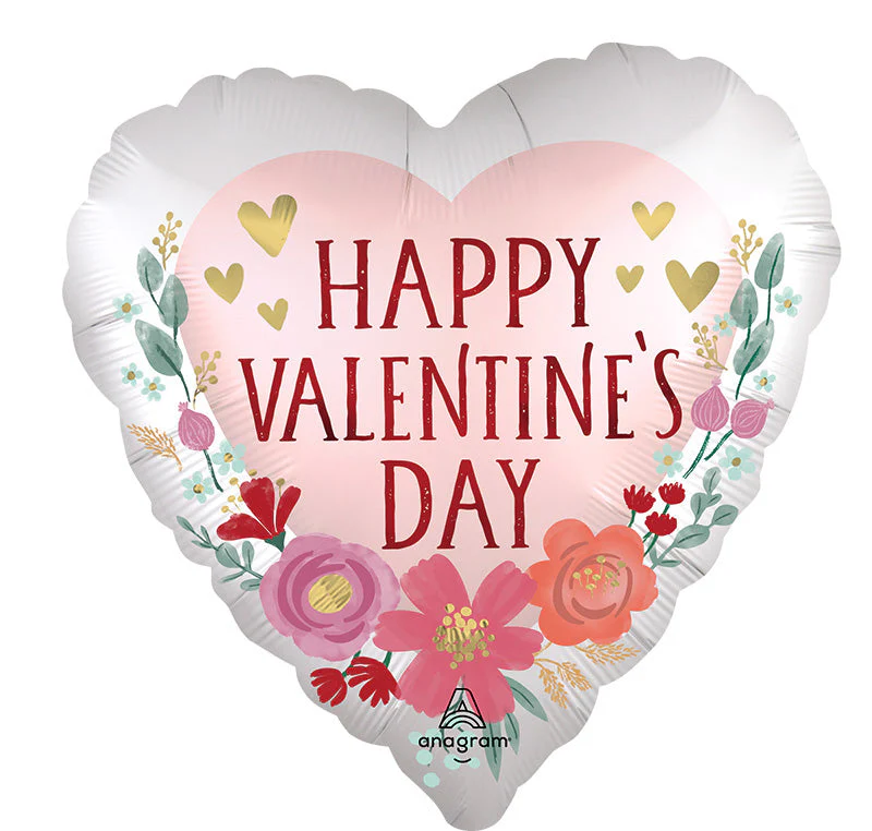 28" Happy Valentine's Day Satin Romantic Flowers Foil Balloon