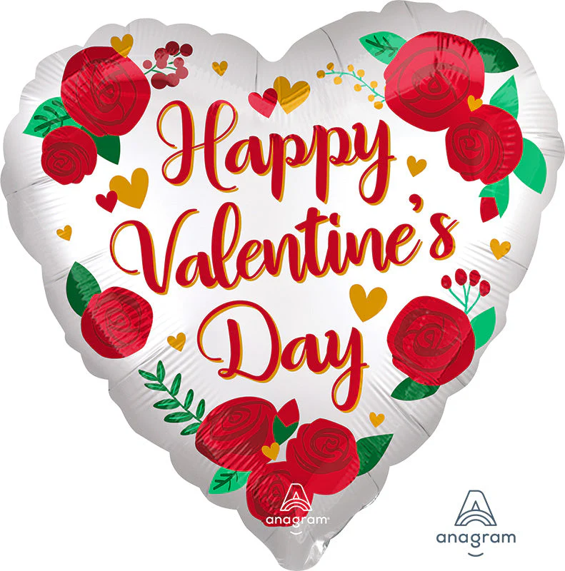 28" Jumbo Satin Infused Happy Valentine's Day Roses Foil Balloon