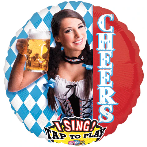 28" Singing Cheers and a Polka Balloon Packaged