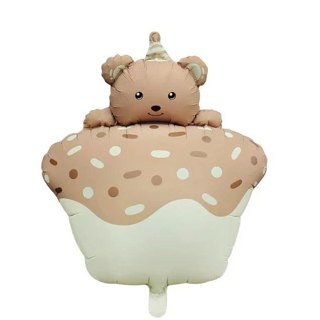 28" Matte Bear Loving Cupcake Foil Balloon Brown