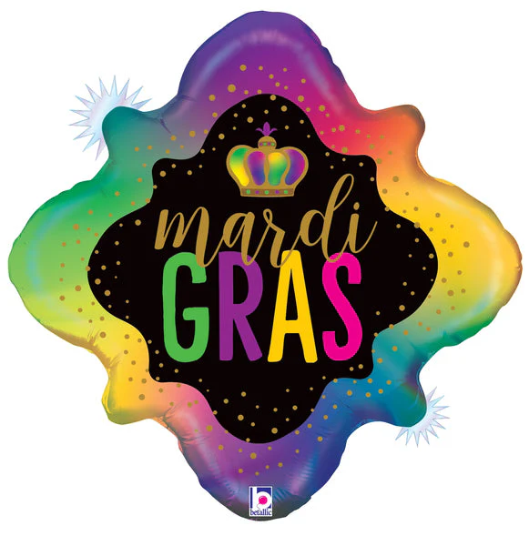 29" Shape Holographic Opal Mardi Gras Foil Balloon