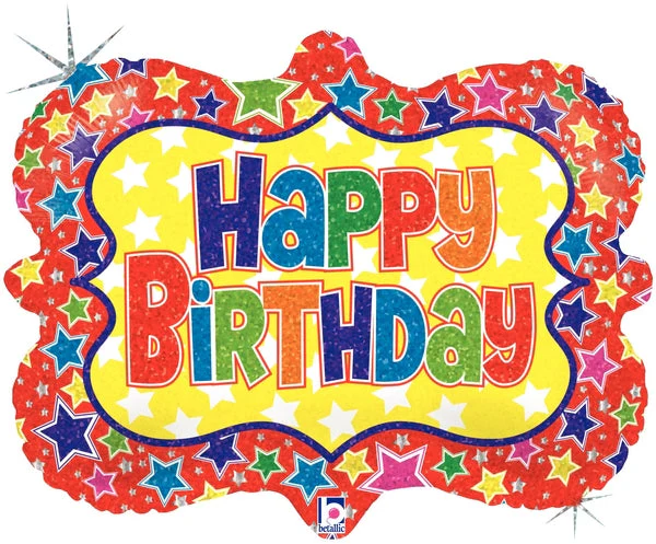 30" Holographic Balloon Packaged Ornate Frame Birthday
