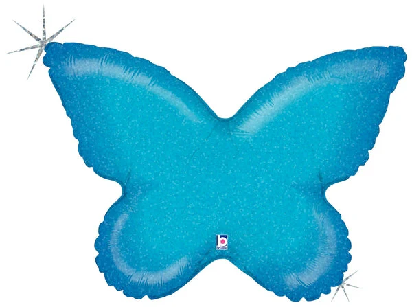 30" Holographic Solid Color Butterfly Blue Balloon
