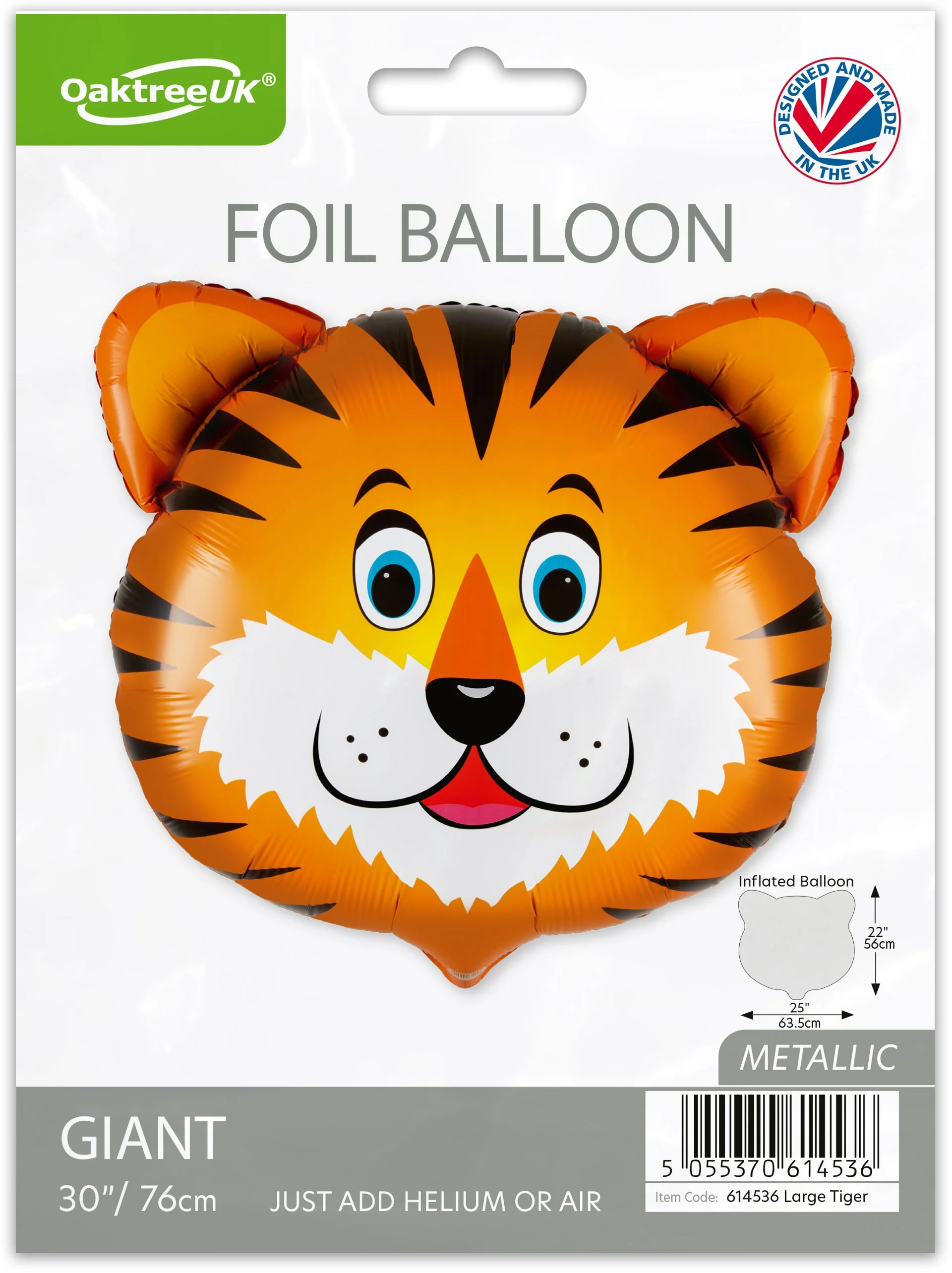 30" Oaktree Brand Tiger Head Packaged Foil Balloon - Image 3