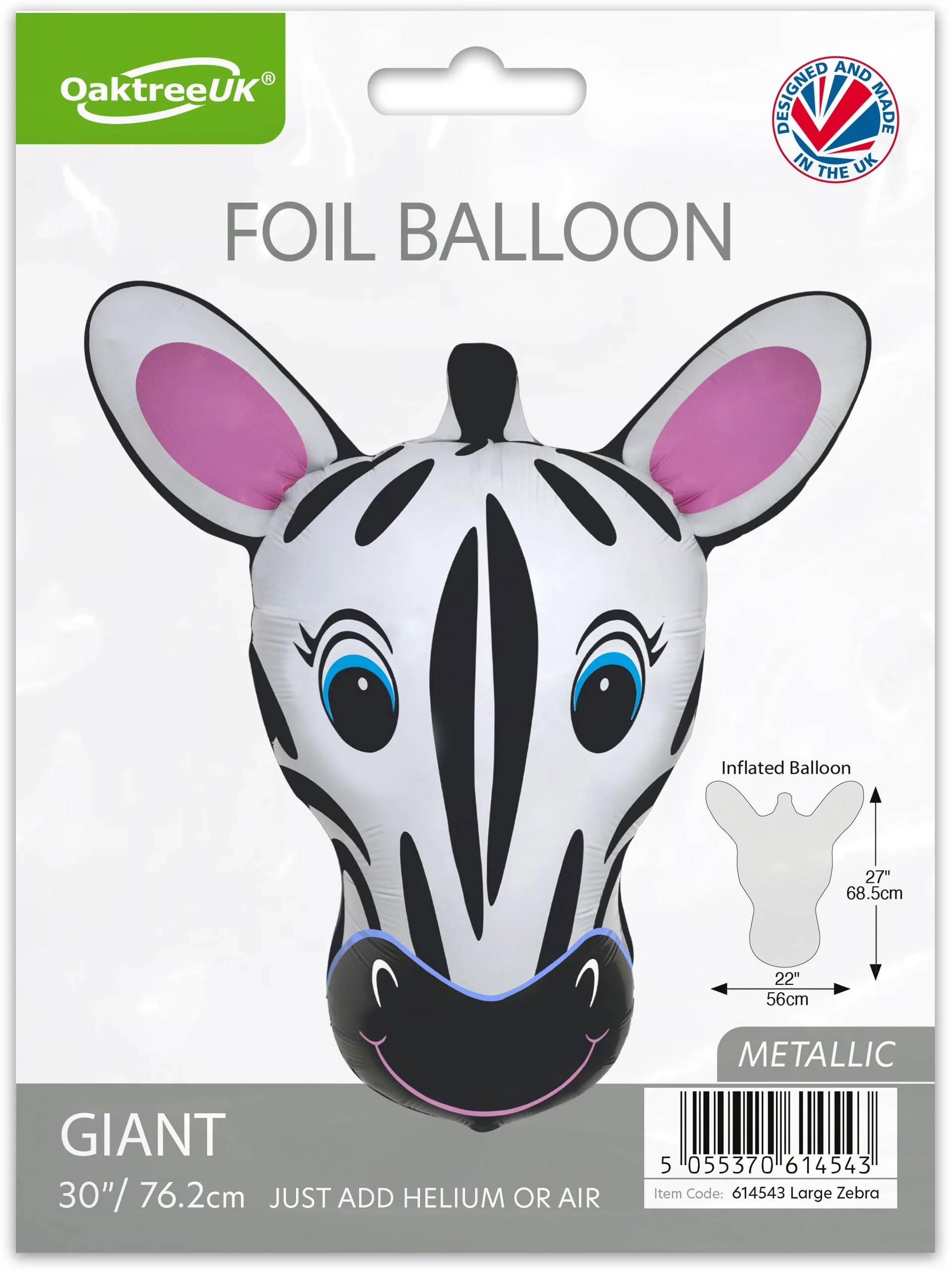 30" Zebra Packaged Oaktree Brand Foil Balloon - Image 2
