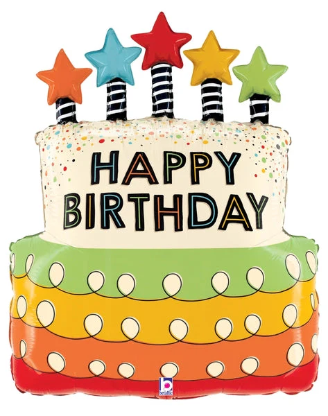 31" Foil Shape Candle Stars Birthday Cake Foil Balloon