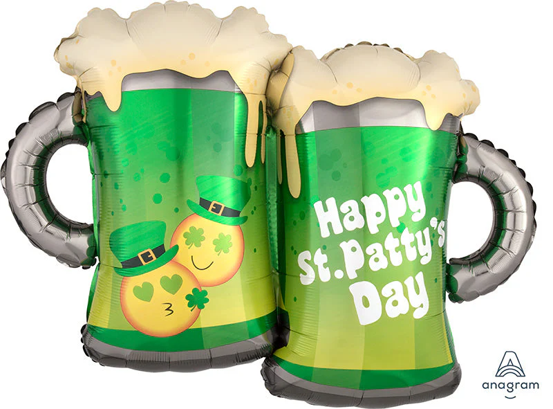 32" St. Patty's Emoticon Mugs Balloon