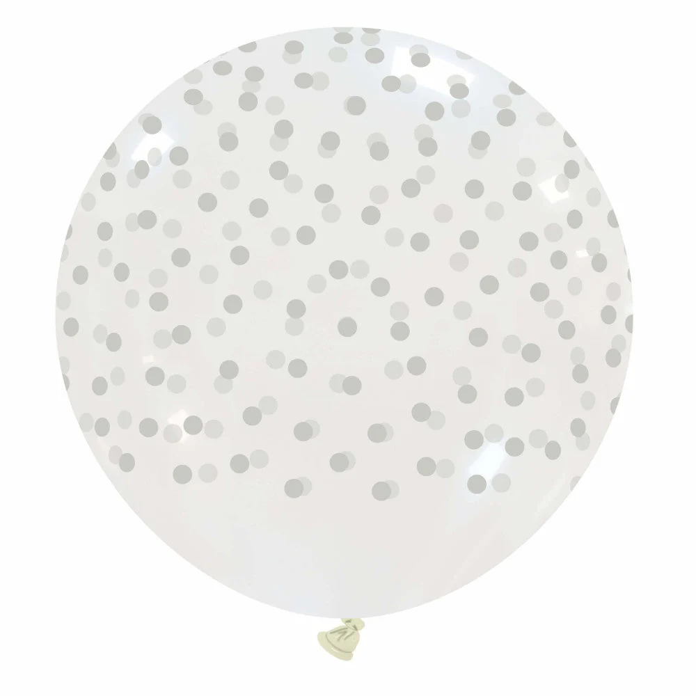32" Confetti Rain Silver Print All Around (1 Per Bag) Cattex Brand Latex Balloons
