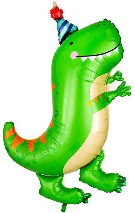 32" Green Dinosaur with Party Hat Foil Balloon