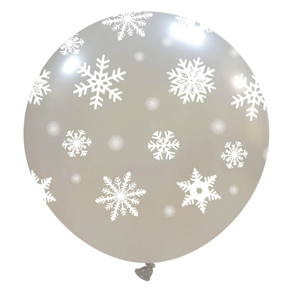 32" Icy Snowflakes Silver All Around (1 Per Bag) Cattex Brand Printed Latex Balloons