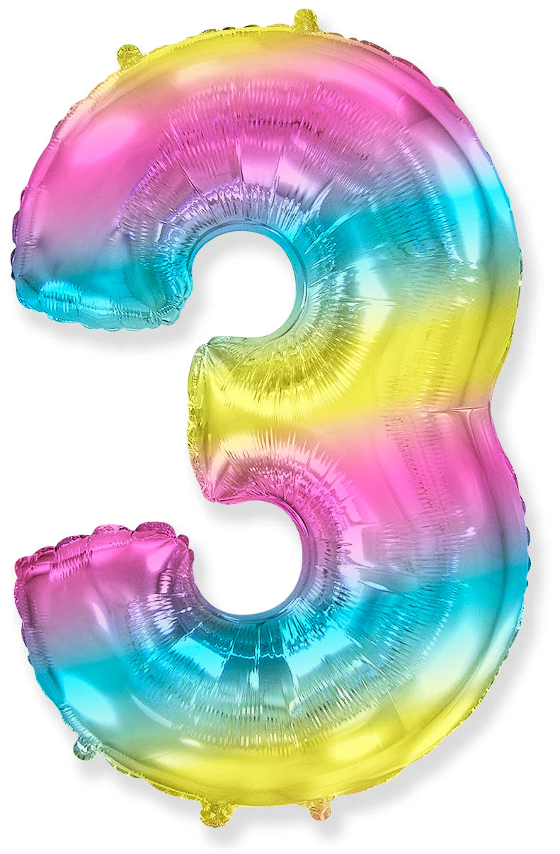 32" Inflated (40" Uninflated Approx) Flexmetal Foil Balloon Number "3" Gradient
