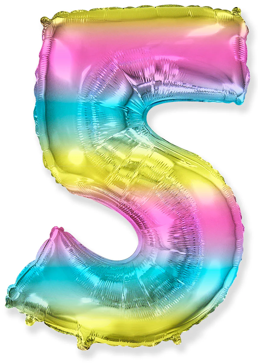 32" Inflated (40" Uninflated Approx) Flexmetal Foil Balloon Number "5" Gradient
