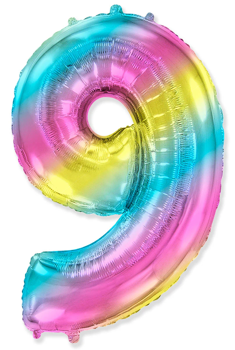 32" Inflated (40" Uninflated Approx) Flexmetal Foil Balloon Number "9" Gradient