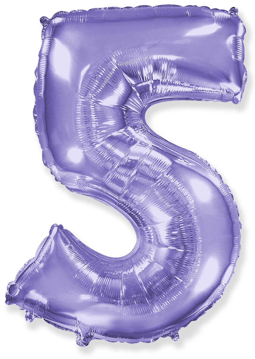 32" Inflated (40" Uninflated Approx) Lilac Number "5" Foil Balloon Flexmetal