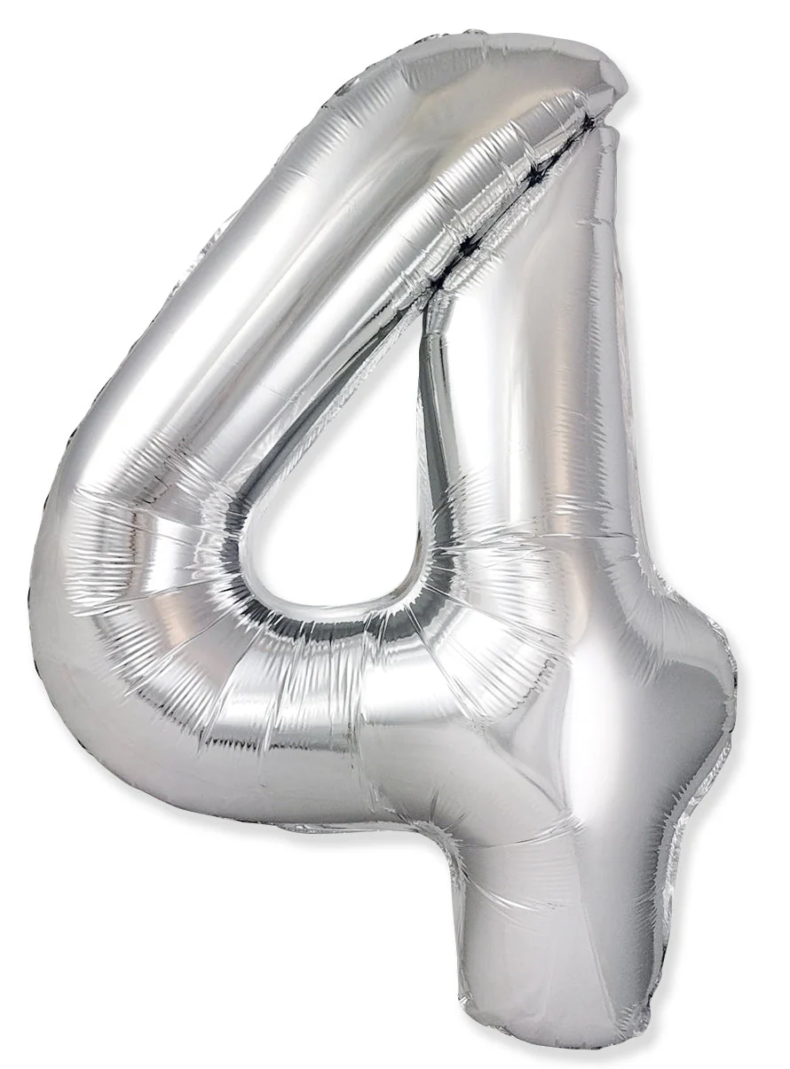 32" Inflated (40" Uninflated Approx) Number "4" Slimmer Design Silver Brand Flexmetal