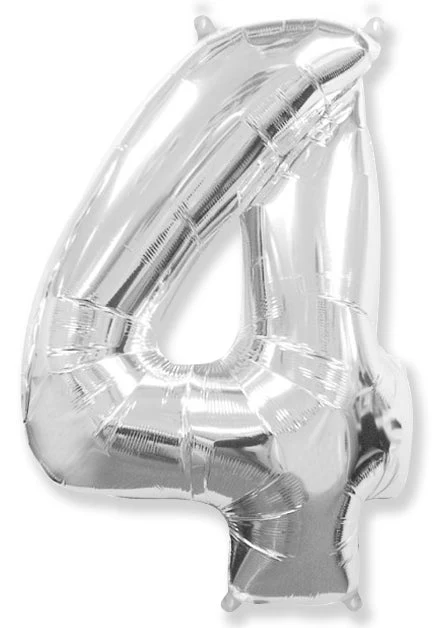 32" Inflated (40" Uninflated Approx) Shape Number "4" Silver Balloon Flexmetal